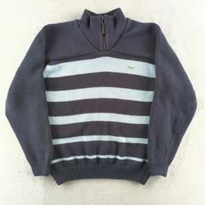 Vintage Lacoste Sweater Mens Large Navy Blue Striped Wool Blend Made‎ in France